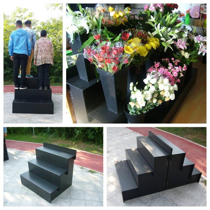 Black Corflute Floral Display Stand PP 4 Step Flower Shop Display Equipment